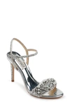 Badgley Mischka Rider Crystal Satin Ankle-strap High-heel Sandals In Silver Glitter