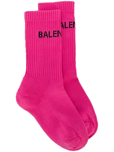 Balenciaga Logo印花网球针织袜 In Pink