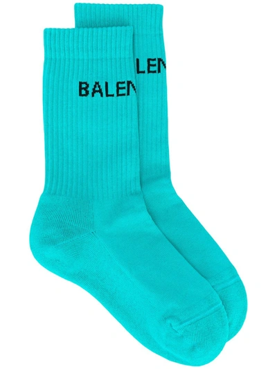 Balenciaga Logo Print Socks In Blue