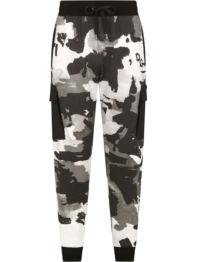 Dolce & Gabbana Kids' Black & White Camouflage Jogging Cargo Trousers In Black,grey,white