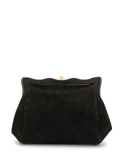 Pre-owned Chanel 1997 Diamond Quilted Wavy Clutch In Black
