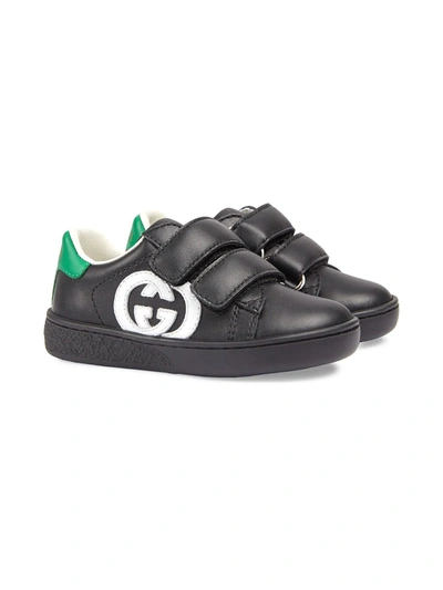 Gucci Teen Ace Touch-strap Trainers In Black