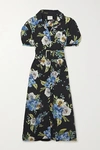 Erdem Frederick Belted Floral-print Cotton-poplin Midi Shirt Dress In Black