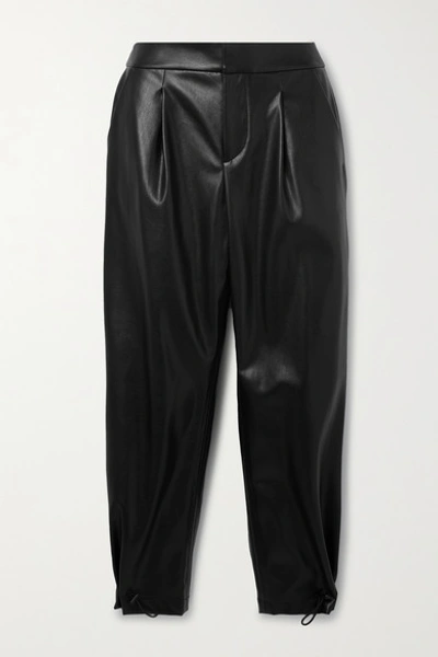 Alice And Olivia Paris Pleated Vegan Leather Tapered Trousers In Black