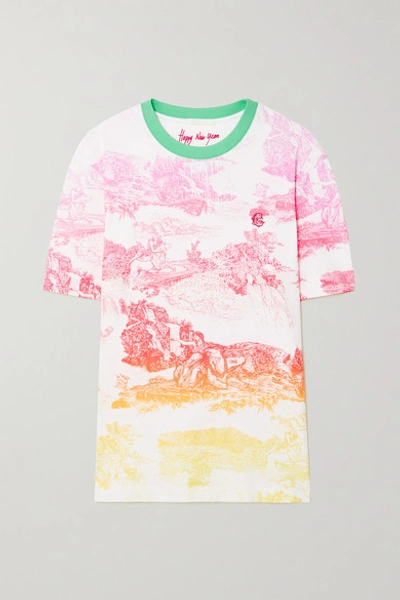 Chloé Embroidered Printed Cotton-jersey T-shirt In Pink