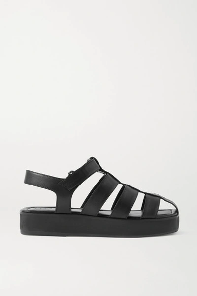 Porte & Paire Leather Sandals In Black