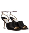 Jimmy Choo Sae 90 Crystal Chain Satin Sandals In Black
