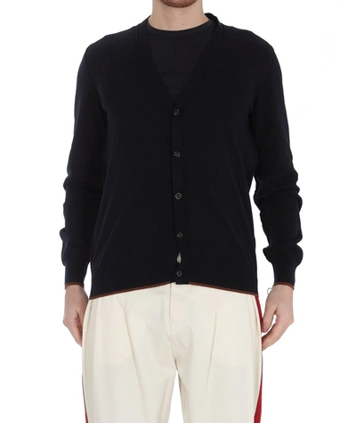 Maison Margiela Elbow Patch Cotton-wool Blend Cardigan In Blue In Navy