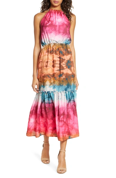 Adelyn Rae Leyla Print Tiered Dress In Marigold Pink Multi