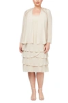 Slny Embellished Tiered Dress With Jacket In Winter Ivory