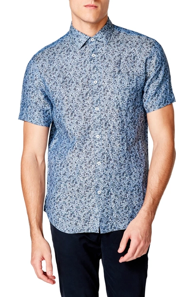Good Man Brand On Point Slim Fit Floral Short Sleeve Linen Button-up Shirt In Blue Topaz Daisy Play