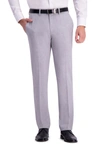 Haggar Men's Premium Comfort Khaki Slim-fit 2-way Stretch Wrinkle-resistant Flat-front Casual Pants In Lt Grey