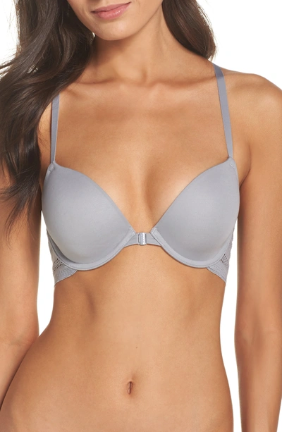 Dkny Lace Panel Snap Front Underwire Bra In Mid Grey