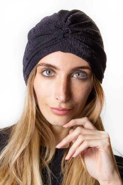 Just Jamie Woven Knit Turban In Black