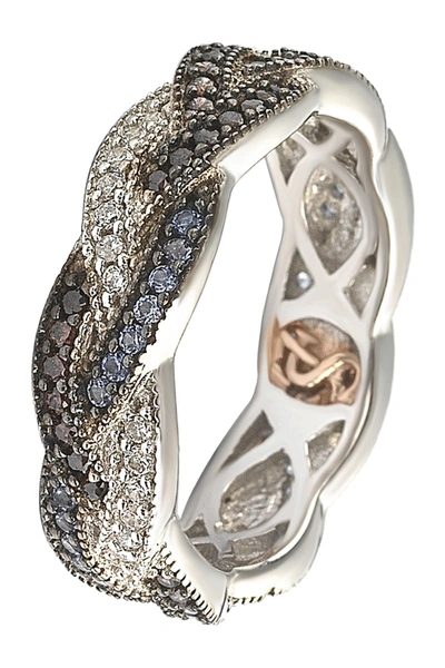 Suzy Levian Sterling Silver Pave Sapphire & Cz Scalloped Band Ring In Chocolate