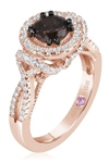 Suzy Levian 14k Rose Gold Plated Sterling Silver Two-tone Chocolate & White Cz Ring In Brown