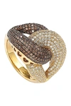 Suzy Levian Two-tone Chocolate & White Cz Ring