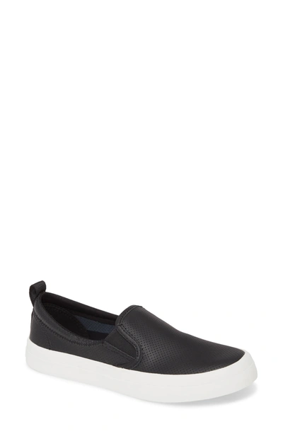 Sperry Women's Crest Twin Gore Perforated Slip On Sneakers, Created For Macy's In Black Leather