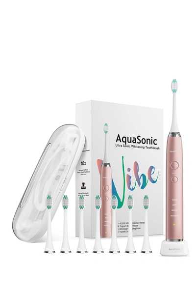 Aquasonic Vibe Series Pink Ultrasonic Whitening Toothbrush With 8 Dupont Brush Heads & Travel Case In Rose Gold