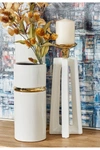 Cosmoliving By Cosmopolitan Multi Ceramic Candle Holder 2-piece Set In White-silver-gold