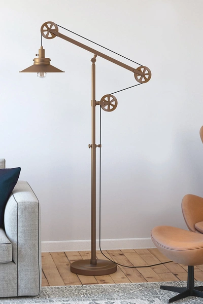 Addison And Lane Descartes Brushed Brass Wide Brim Floor Lamp With Pulley System