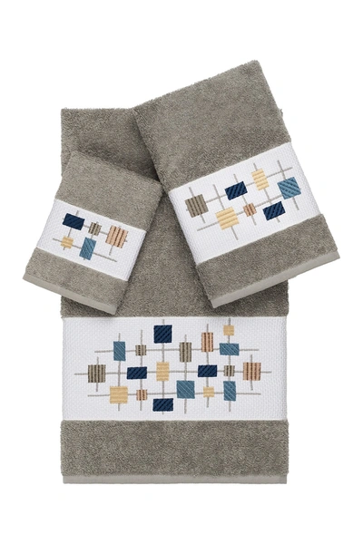 Linum Home Khloe 3-piece Embellished Towel Set In Dark Grey