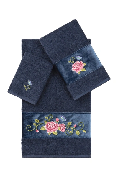 Linum Home Rebecca 3-piece Embellished Towel Set In Midnight Blue