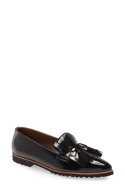Paul Green Diana Kiltie Fringe Pointed Toe Loafer In Black Patent