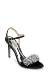 Badgley Mischka Odelia Crystal Embellished Sandal In Black Satin