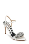 Badgley Mischka Odelia Crystal Embellished Sandal In Soft White Satin