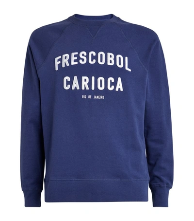 Frescobol Carioca Logo-embroidered Loopback Organic Cotton-jersey Sweatshirt In Blue