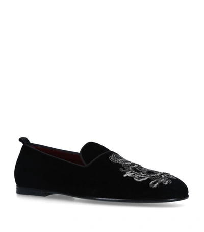Dolce & Gabbana Embroidered Velvet Slippers In Black