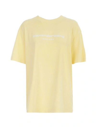 Alexander Wang Women's Acid Wash Embroidered T-shirt In Yellow
