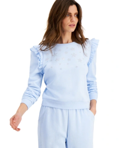 Inc International Concepts Inc Embellished-star Ruffled Sweatshirt, Created For Macy's In Nantucket Breez