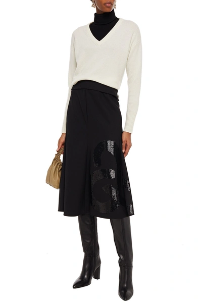 Victoria Beckham Belted Sequin-embellished Crepe Midi Skirt In Black