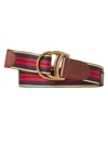 Polo Ralph Lauren Men's D-ring Striped & Leather Belt In Navy Blue Red
