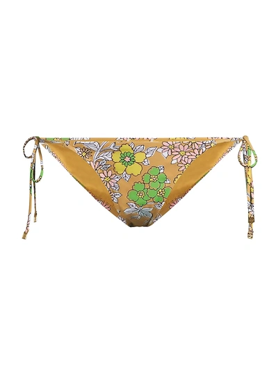 Tory Burch Printed String Bikini Bottom In Brown Wall