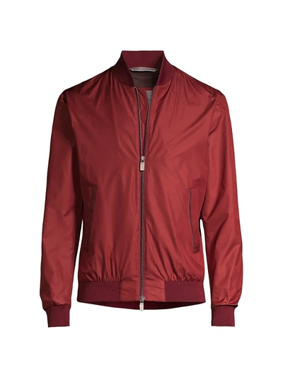 Canali Nylon Bomber Jacket In Red