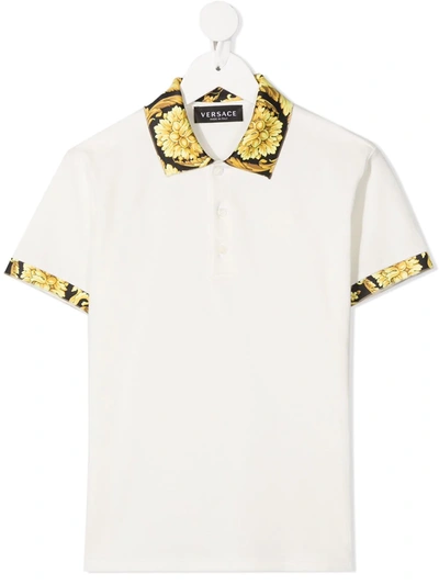 Young Versace Kids' Barocco-trim Polo Shirt In White