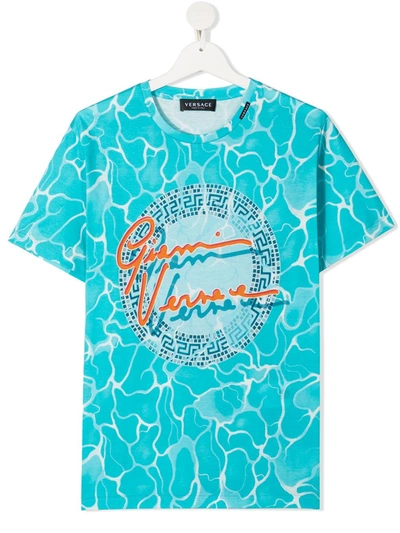 Young Versace Teen Logo-print Cotton T-shirt In Blue