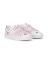 Dolce & Gabbana Hand-painted Pink Calfskin Sneakers In White
