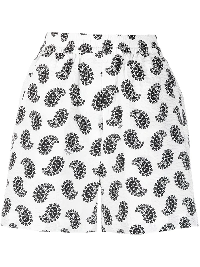 Msgm Paisley-print Elasticated Shorts In White