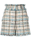 Msgm Tweed Fringe Check Shorts In Neutrals