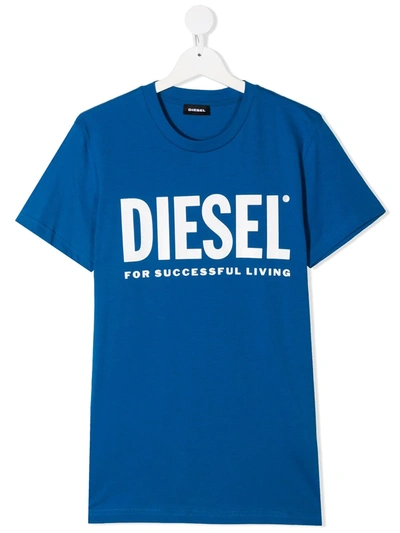 Diesel Teen Logo-print Cotton T-shirt In Blue