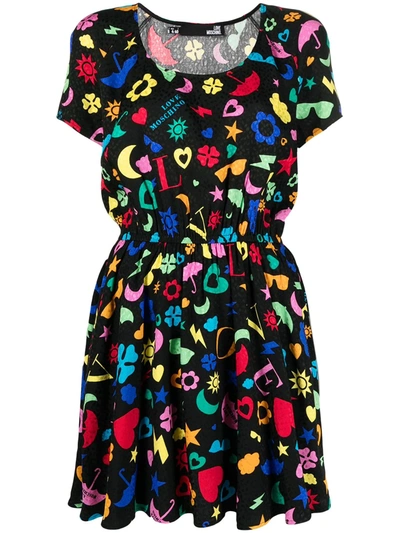 Love Moschino Abstract-print Jersey Dress In Black