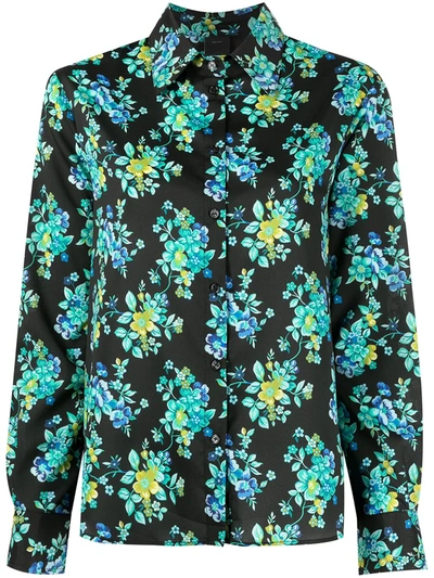 Pinko Long-sleeved Floral Shirt In Black
