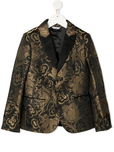 Dolce & Gabbana Kids' Floral Jacquard Blazer In Black