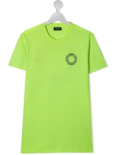 Diesel Teen Logo Print T-shirt In Green