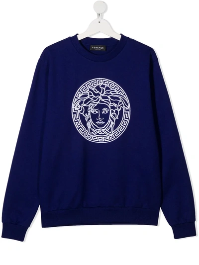 Young Versace Kids' Medusa Head-print Sweatshirt In Blue
