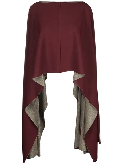 Valentino Draped Cropped Poncho In Red,gold,metallic